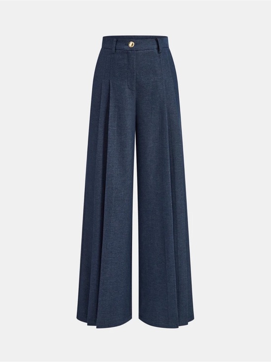 Commense Pants - Commense Navy Trousers with Gold Button Accent